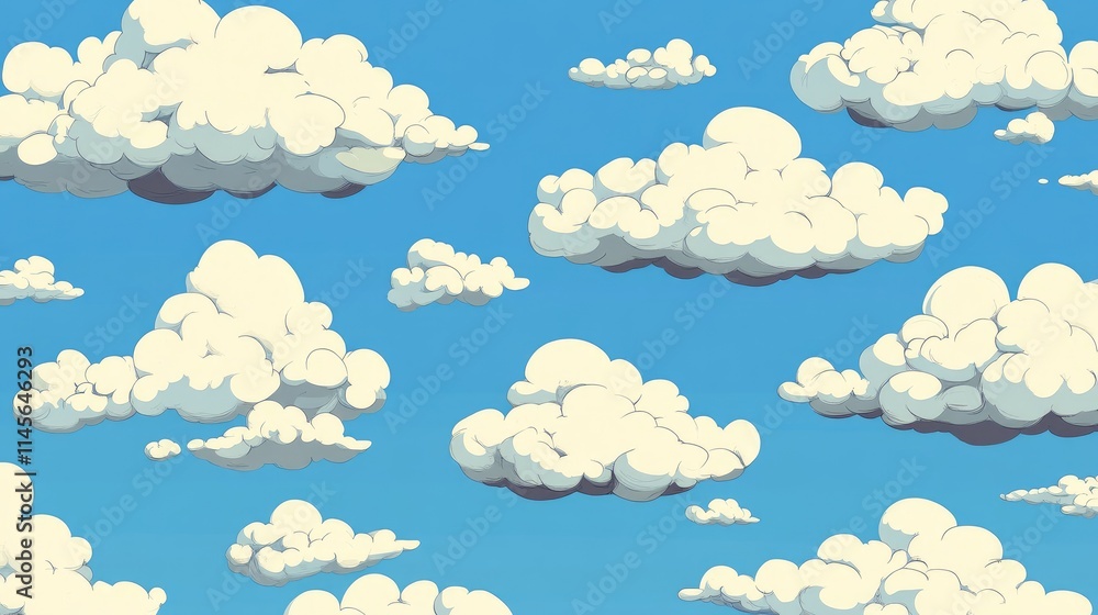 Poster vibrant blue sky featuring fluffy white clouds creating a serene and whimsical background suitable f