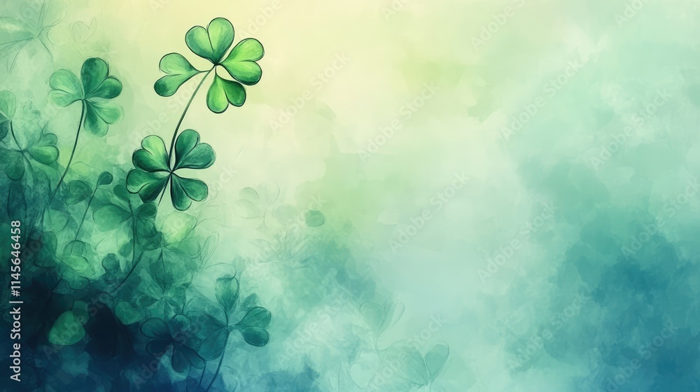 Aufkleber green clover leaves on a soft gradient background creating a serene and vibrant nature-inspired atmo