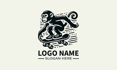 Freestyle Monkey Skateboard Logo Design, Skateboarding Monkey Logo, Urban Animal Logo, Cool Monkey Logo, Extreme Sports Logo