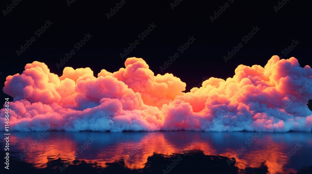 Aufkleber vibrant colorful clouds reflecting on a tranquil surface against a black background creating a drama