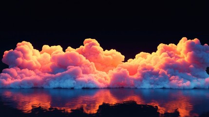 Vibrant colorful clouds reflecting on a tranquil surface against a black background creating a dramatic atmospheric effect