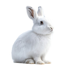 Angled view full body shot of an extremely perfect looking single Arctic Hare animal isolated on a white transparent background