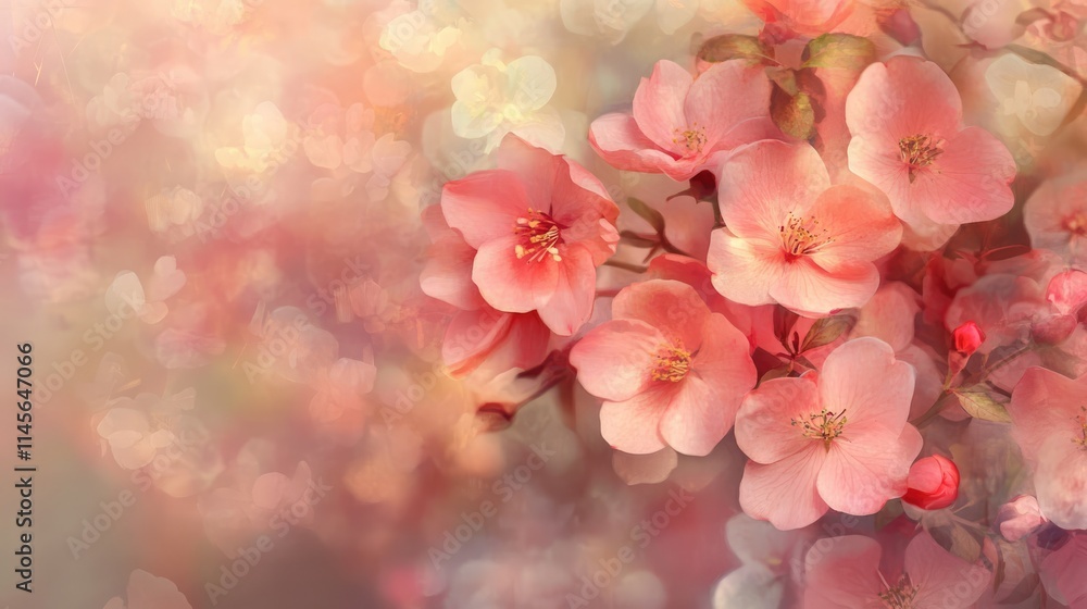 Poster soft focus pink floral background with abstract light bokeh effects for relaxing and aesthetic desig