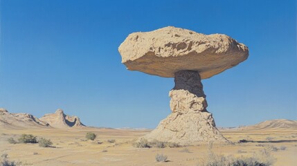 Towering Sandstone Rock Formation in Desert Landscape under Clear Sky