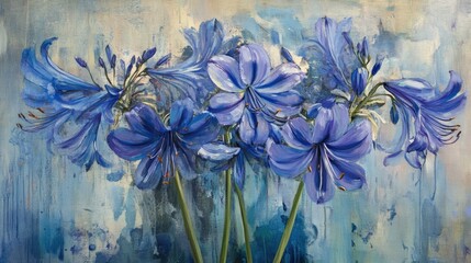 Stunning Agapanthus Blooms in Shades of Blue Against a Soft Textured Background