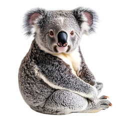 Fototapeta premium Angled view full body shot of an extremely perfect looking single Australian Koala animal isolated on a white transparent background