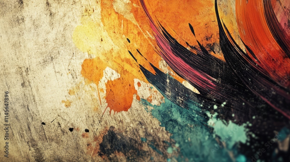 Poster abstract textured background with colorful paint splashes and intricate detail creating a vivid arti