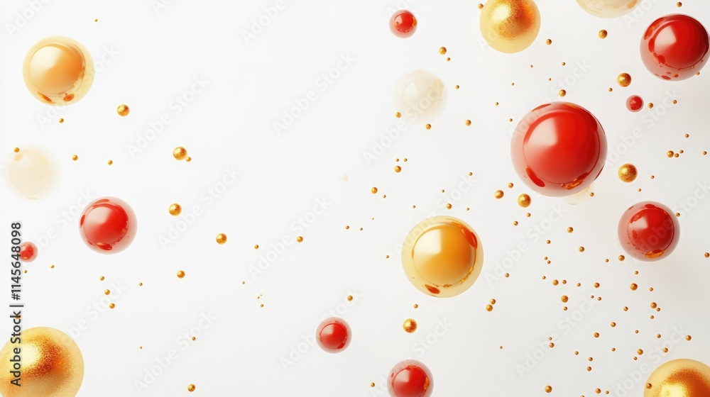 Poster colorful composition of golden and red balls on a white background creating a festive and vibrant at