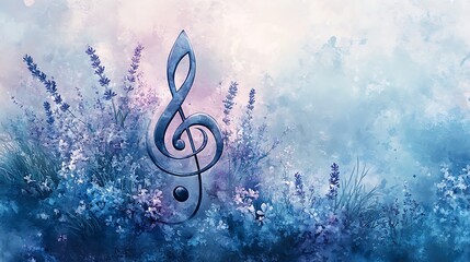 Treble Clef Among Blue Lavender Flowers