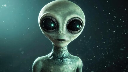 Eerie Alien Character Portrait with Large Eyes and Unique Features in a Cosmic Atmosphere for Science Fiction Themes