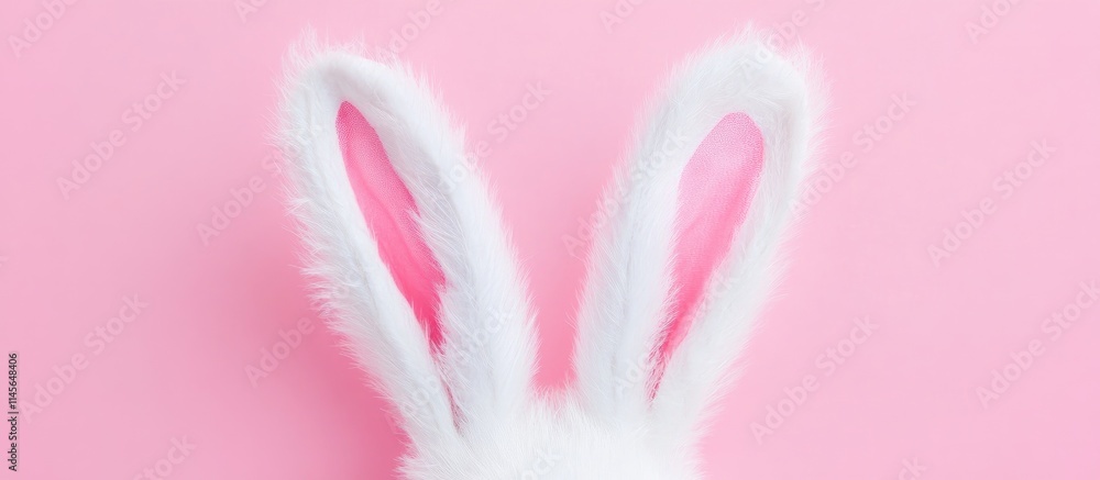 Poster fluffy bunny rabbit ears on a soft pastel pink background creating a whimsical and playful atmospher