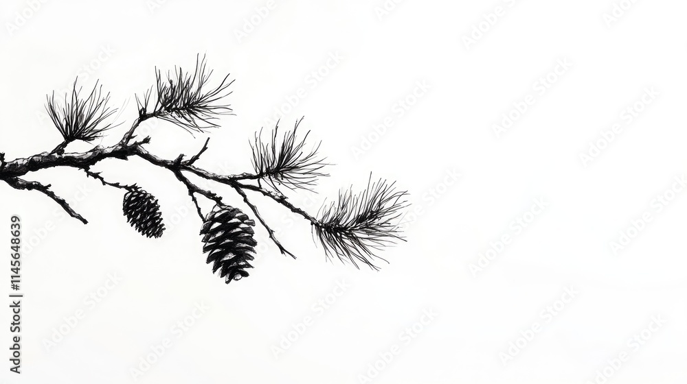 Poster pine tree branch with cones and needles elegantly isolated on a clean white background for nature an