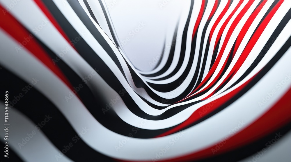 Aufkleber Abstract flowing stripes in black white and red creating a vivid modern design with depth and distortion for artistic backgrounds or graphics