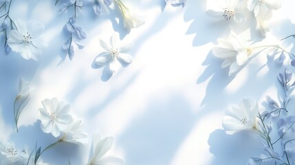 Fototapeta premium White floral arrangement on soft background for elegant invitation card mockup showcasing blank space for text and designs.