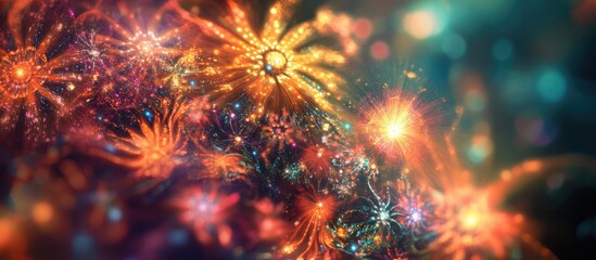 Vibrant fireworks illuminating the night sky in a festive celebration with colorful bursts and shimmering sparks