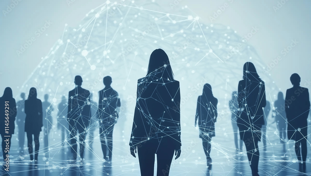 Aufkleber silhouetted figures in a vast digital network – exploring the interconnected world of modern technol