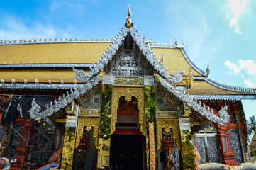 Obraz premium Church, Lanna Architecture at Watsridonmoon, smbols of Buddhism, South East Asia at Chiangmai Northern Thailand