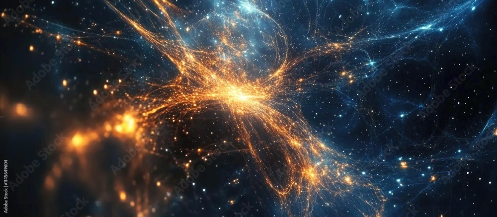 Poster cosmic abstract light patterns in space with vibrant colors and stellar elements