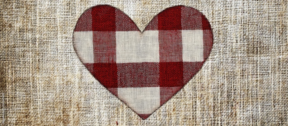 Poster plaid heart design on textured burlap background representing love and affection in a rustic style f