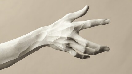 Elegant hand gesture displaying a curved shape with detailed anatomical structure on a neutral background for artistic or design use