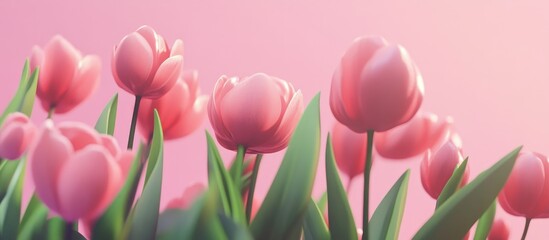 Elegant pink tulips blooming gracefully against a soft pink backdrop for a romantic and fresh floral design concept