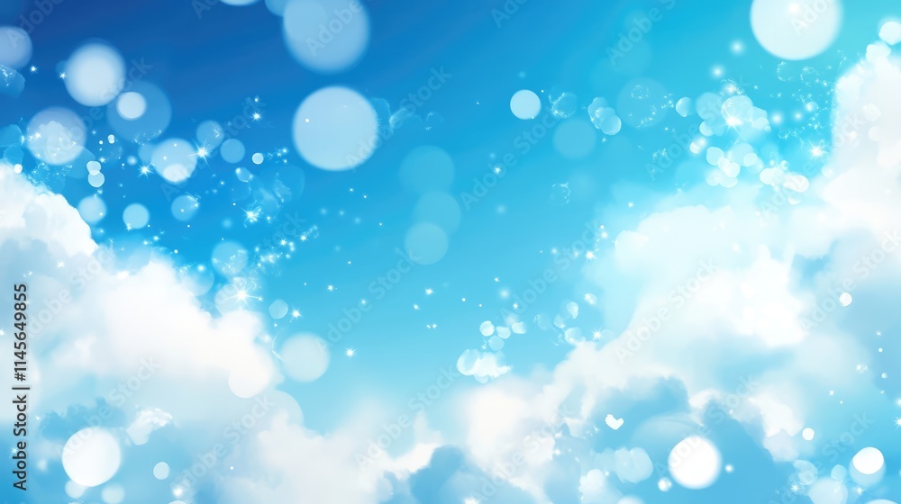 Poster ethereal blue sky with soft clouds and gentle bokeh effect creating a serene and tranquil atmosphere