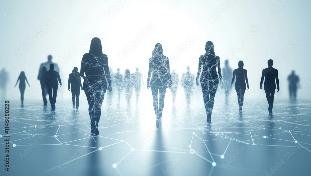 Aufkleber silhouetted figures in a vast digital network – exploring the interconnected world of modern technol