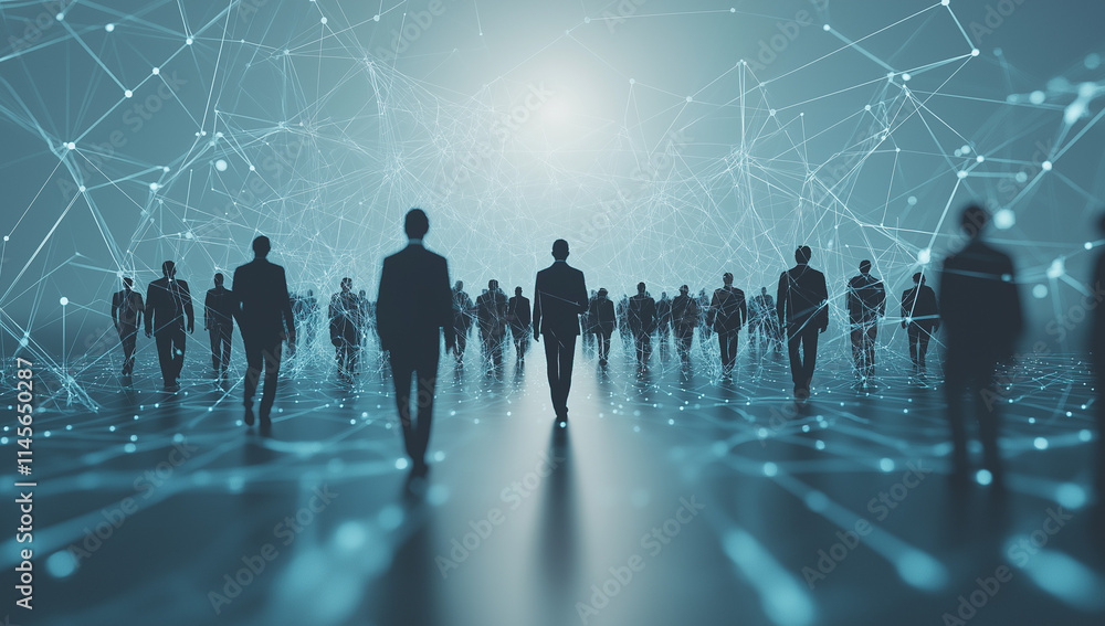 Aufkleber silhouetted figures in a vast digital network – exploring the interconnected world of modern technol