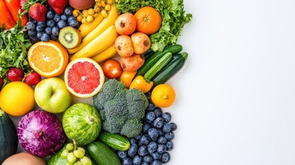 Fresh organic fruits and vegetables display market stall food photography natural setting