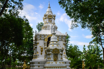 Fototapeta premium Pagoda, Lanna Architecture at Watsridonmoon, smbols of Buddhism, South East Asia at Chiangmai Northern Thailand