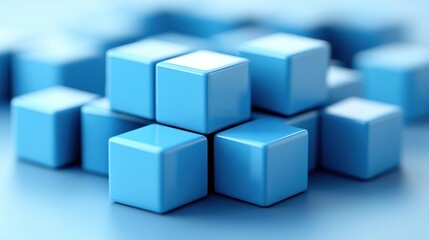 Obraz premium Abstract Composition of Blue Cubes: A 3D Rendering of Geometric Shapes