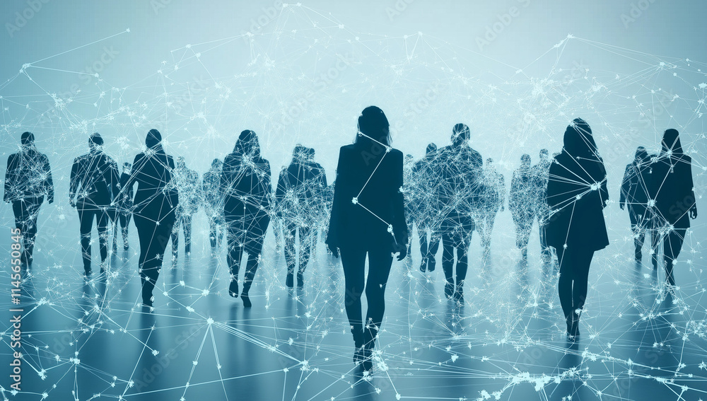 Aufkleber silhouetted figures in a vast digital network – exploring the interconnected world of modern technol