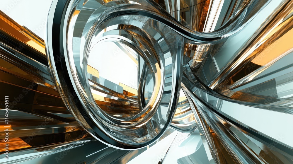 Poster reflective modern abstract architecture showcasing intricate designs with metal and glass elements i