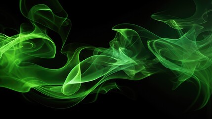 Obraz premium Abstract green smoke and flame waves swirling gracefully against a black background creating a mystical and hypnotic visual effect