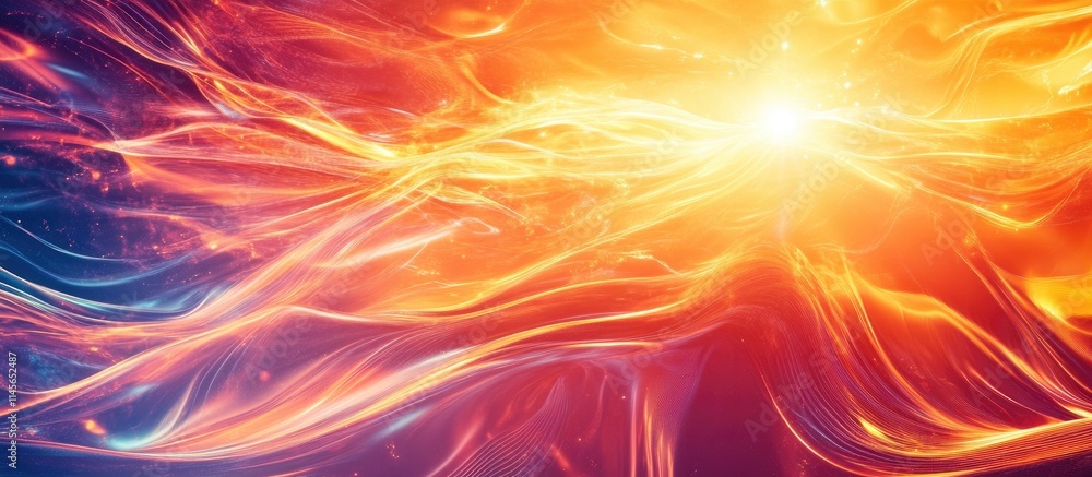 Poster dynamic abstract wave patterns with vibrant colors and light effects conveying movement, energy, and