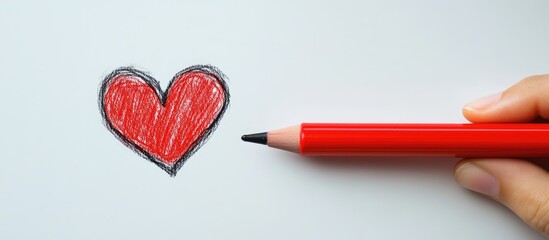 Creative hand drawn loading bar concept symbolizing love with a red heart illustration and colored pencil on a clean white background