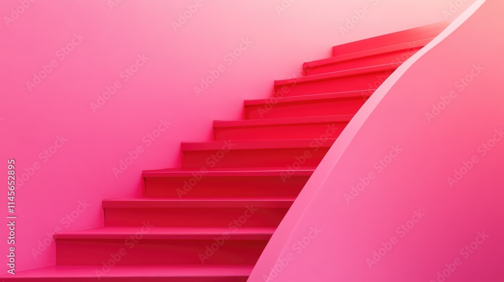 Poster pink and red gradient stairs with curved wall ideal for modern abstract backgrounds and design proje