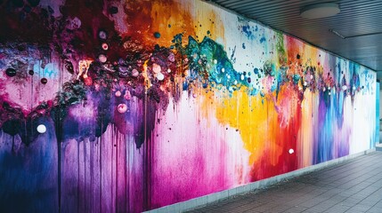 Fototapeta premium Vibrant abstract mural with colorful paint drips creating a visually striking artistic expression on a textured wall