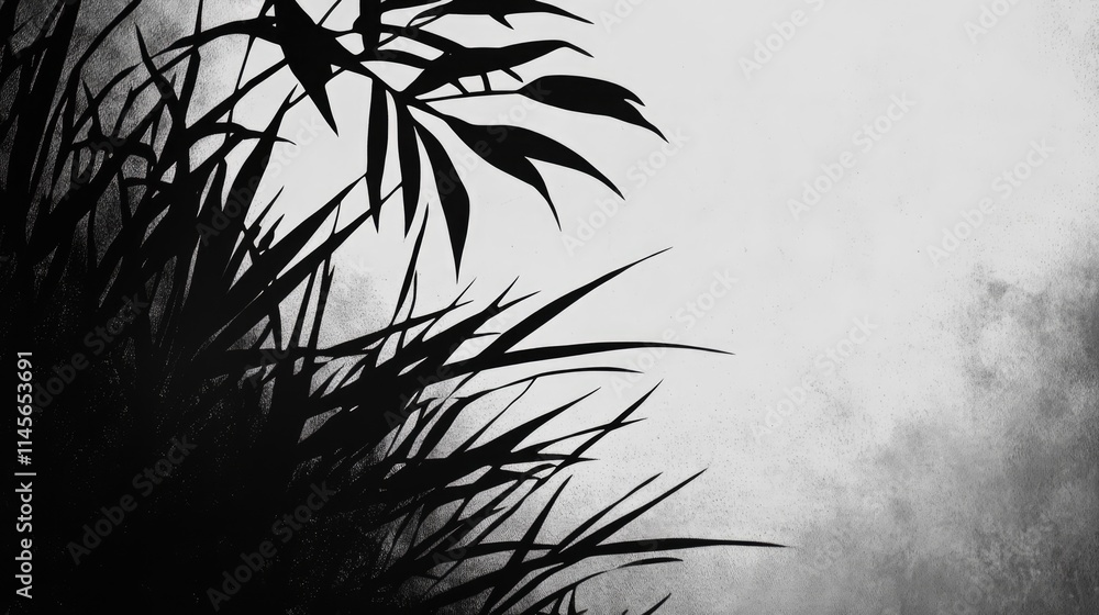 Poster silhouette of grass against a light background creating a tranquil and artistic abstract nature scen