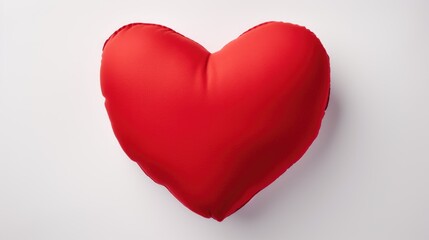 Obraz premium Red heart-shaped pillow on a clean white background symbolizing love and affection ideal for Valentine's Day or cozy home decor.