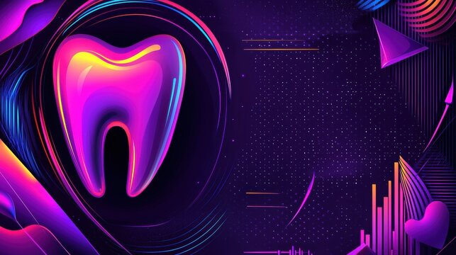Dental health awareness event virtual space graphic art neon environment creative concept