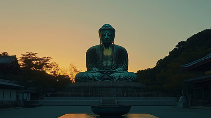 Fototapeta premium 穏やかな夕暮れに佇む鎌倉の大仏