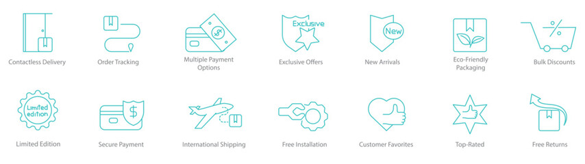 Contactless Delivery, Order Tracking, Multiple Payment Options, Exclusive Offers, New Arrivals, Eco-Friendly Packaging, Bulk Discount, Limited Edition, Secure Payment, International Shipping 
