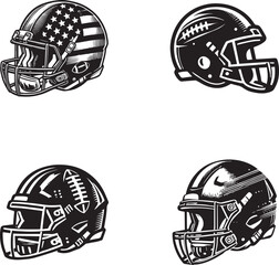 American Football Helmet Silhouettes - Vector Illustration Set