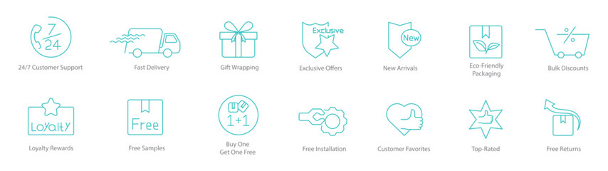 24x7 Customer Support, Free Delivery, Gift Wrapping, Exclusive Offers, New Arrivals, Eco-Friendly Packaging, Bulk Discounts, Low-Wealthy Rewards, Free Samples, Buy 1 Get 1 Free, Free Installation 