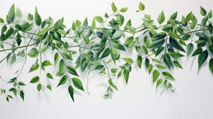 Fresh green foliage arrangement against a clean white background showcasing nature's beauty and tranquility in modern design.