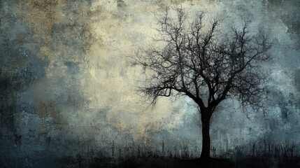 Moody tree silhouette against a textured abstract background in muted tones for artistic or nature-inspired designs.