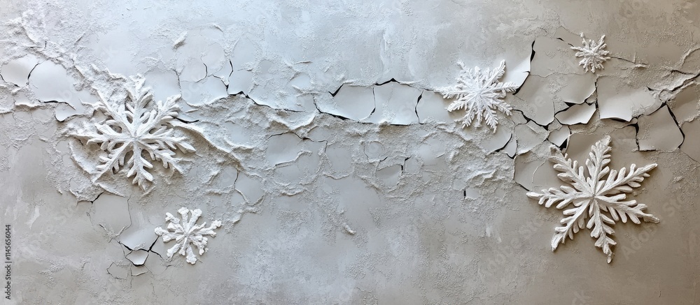 Poster snowflake pattern backdrop featuring a textured icy appearance on fractured ice surface for creative