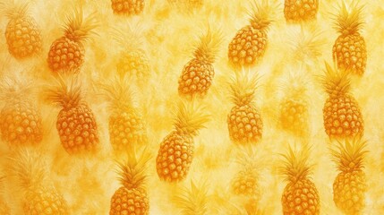 Vibrant pineapple texture background with a tropical theme featuring repeating pineapples in warm yellow tones