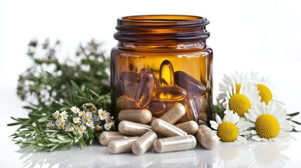 Natural supplements for health improvement home setting product photography bright lighting wellness